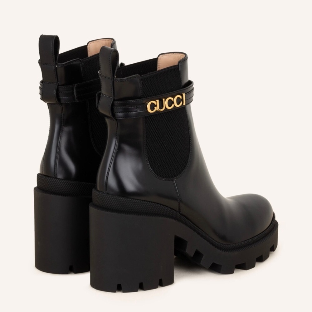Gucci Women’s Chelsea Leather Lug Boot w/ Gold Logo Strap Size-US 9/EUR 39 NIB - Picture 5 of 17